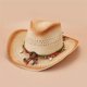 thumbnail image 1 of Boho Western Cowboy Straw Hat - Hand Woven Faux Jade Chain Decor Hat for Women, Men, and Unisex - Perfect for Summer Beach and Casual Wear, 1 of 5