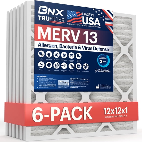 Filtro de aire BNX TruFilter 12x12x1 MERV 13, paquete de 6