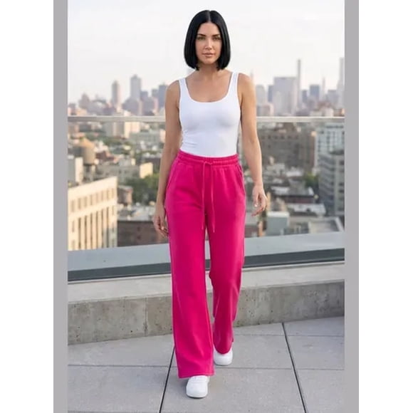 Pantalón Mujer Flare Pierna Ancha Cintura Elasticada Fucsia
