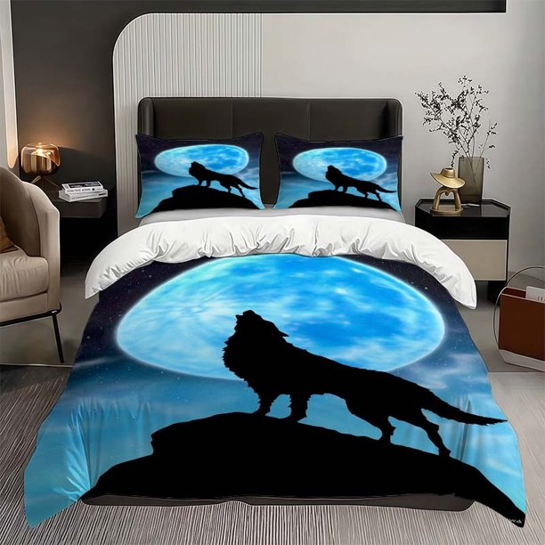 Howling Wolf on Moonlit Night Themed Bedding Set Duvet Cover and Pillowcase Set