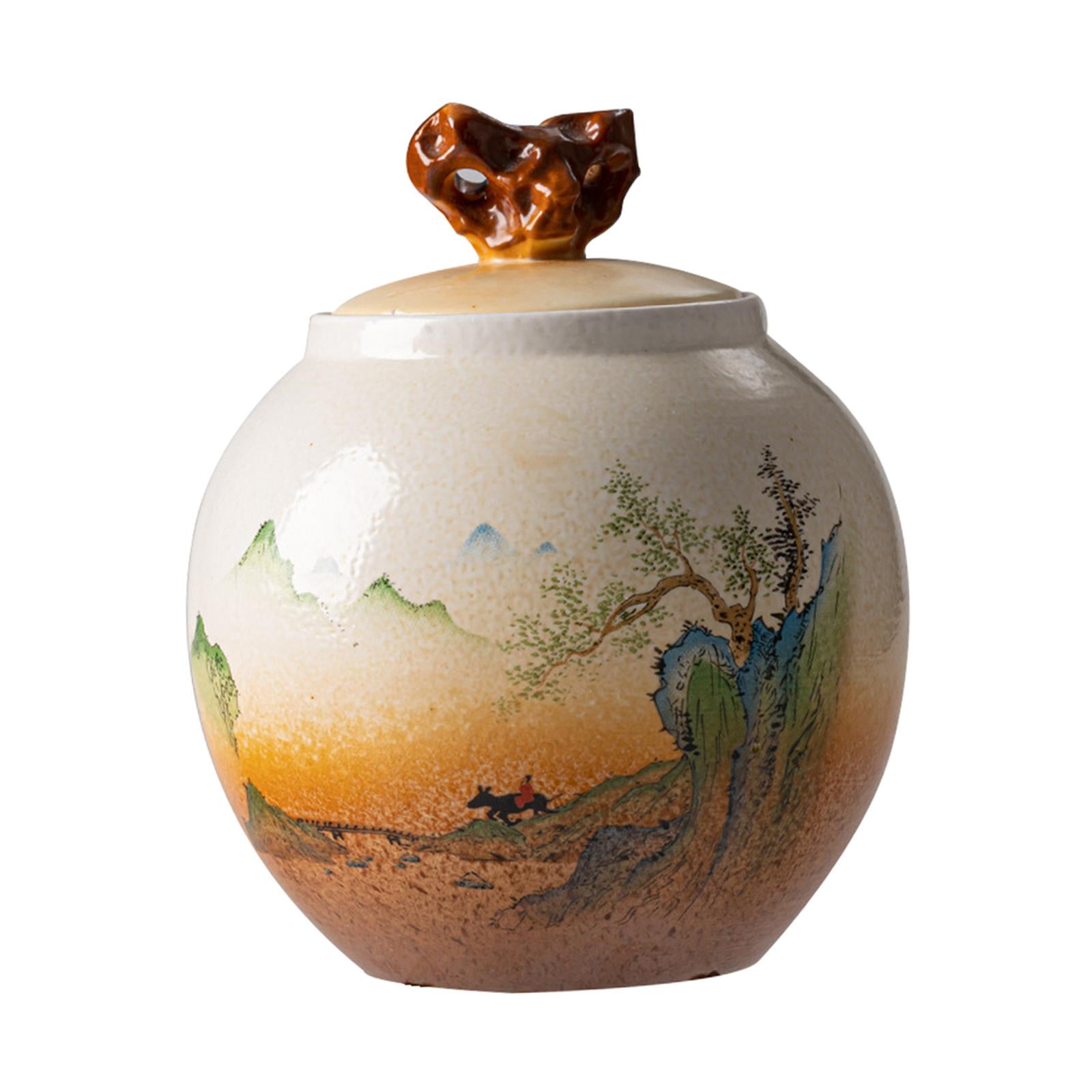 Bothyi - Centro De Mesa De Tarro De Jengibre De Cerámica De Estilo Chino Antiguo Con Tapa Sellada 8,8 Cm X 10,4 Cm