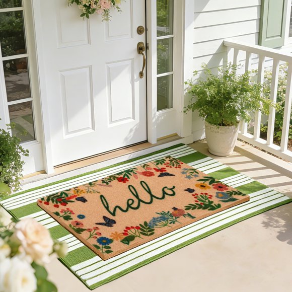 Juego de Felpudos TIKIRUGI de 2 Piezas Primavera Floral "Hola"