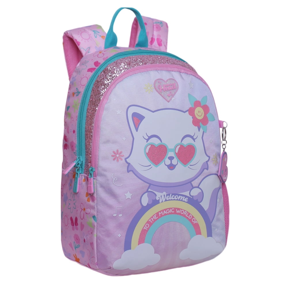 Mochila Escolar Bionica Cat Rainbow Rosado Head