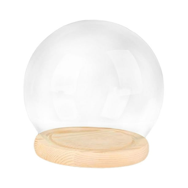 Cúpula de exhibición con base de madera, cúpula de campana de vidrio, vitrina, decoración de casa de muñecas, cúpula transparente de bricolaje, cúpula Base de madera de 15 cm