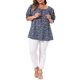 thumbnail image 2 of Agnes Orinda Blusas Casuales de Verano para Mujer de Talla Grande con Estampado Floral, Cuello Redondo con Lazo, Manga Corta con Volantes, Talla 2X Azul Oscuro, 2 of 6