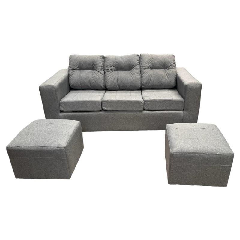 Kea - Sofá 3 Cuerpos Nize + 2 Pouf Tela Gris