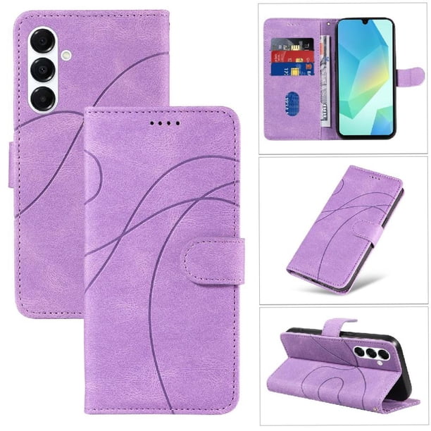 Funda tipo cartera con tapa para Samsung Galaxy A26 con tarjetero, soporte y cubierta magnética Morado