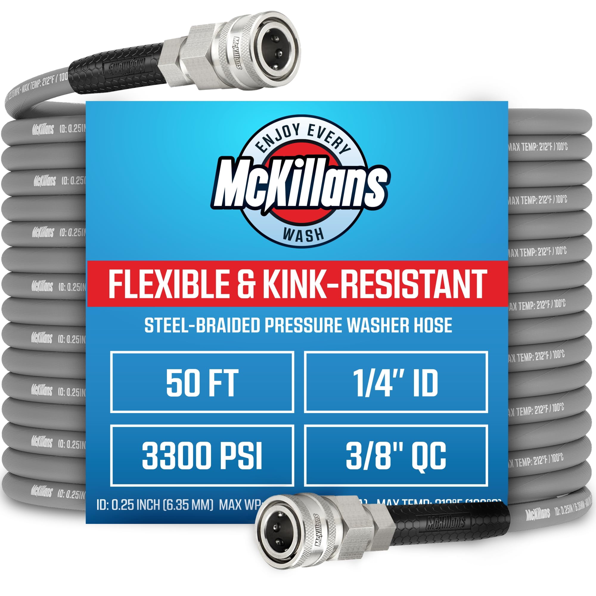 Manguera Para Hidrolavadora Mckillans De 15 M, Trenzada En Acero, 3/8" Qc
