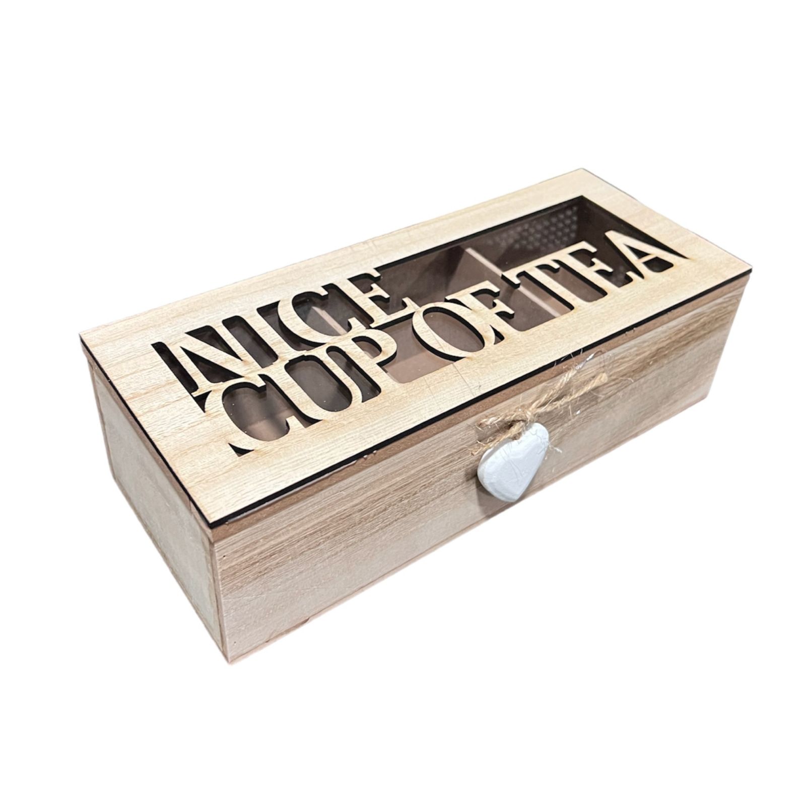 Oem - Caja De Té Mediana De Madera 3 Espacios Con Corazón M