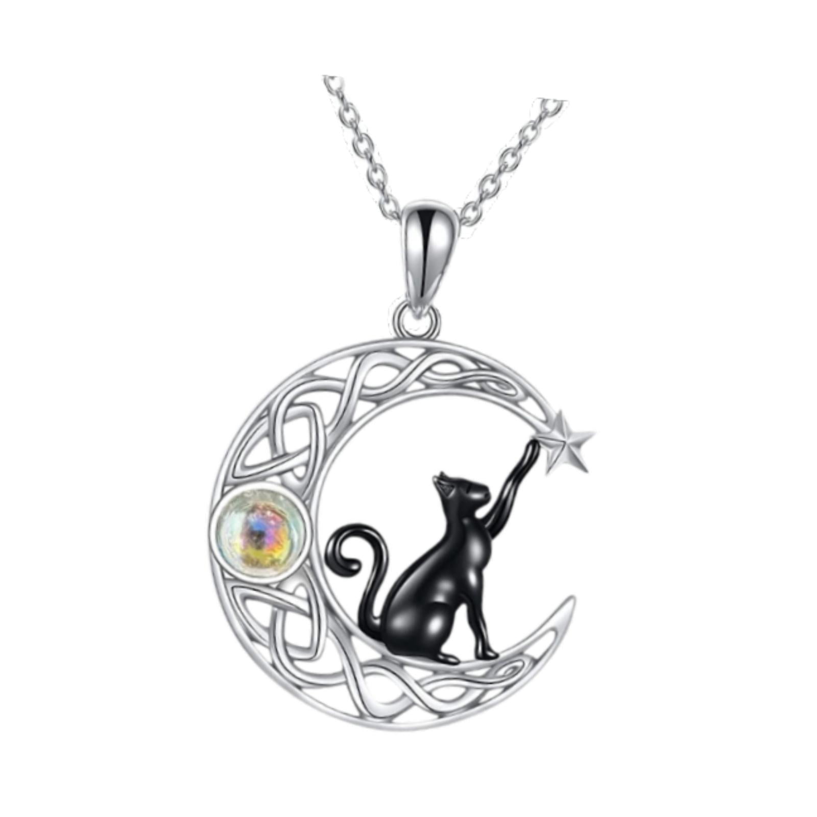 Ioensy - Collar De Gato Negro Y Luna Creciente Para San Valentín, Aniversario Y Cumpleaños.