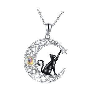 Ioensy - Collar De Gato Negro Y Luna Creciente Para San Valentín, Aniversario Y Cumpleaños.