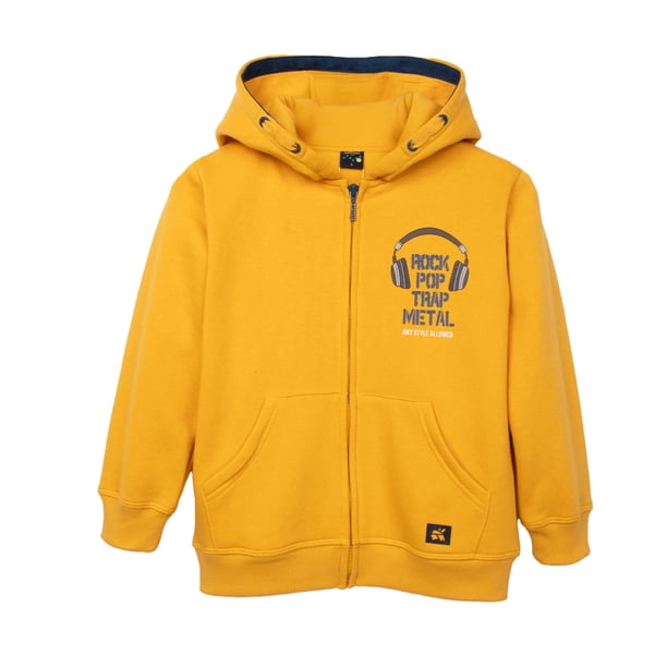 Polerón Niño Estampado con Cierre y Gorro Mostaza