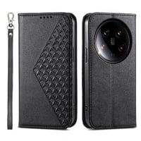 Funda Flip Foxdock Para Xiaomi 14 Ultra , Estilo Billetera Con Diseño Rombo, Correa De Mano Y Soporte, Uso Diario