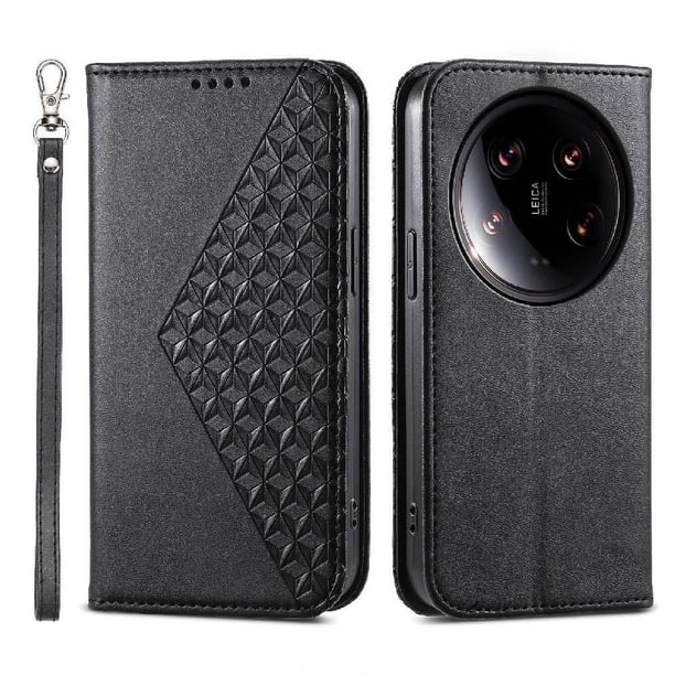 Funda Flip FOXDOCK para Xiaomi 14 Ultra , Estilo Billetera con Diseño Rombo, Correa de Mano y Soporte, Uso Diario