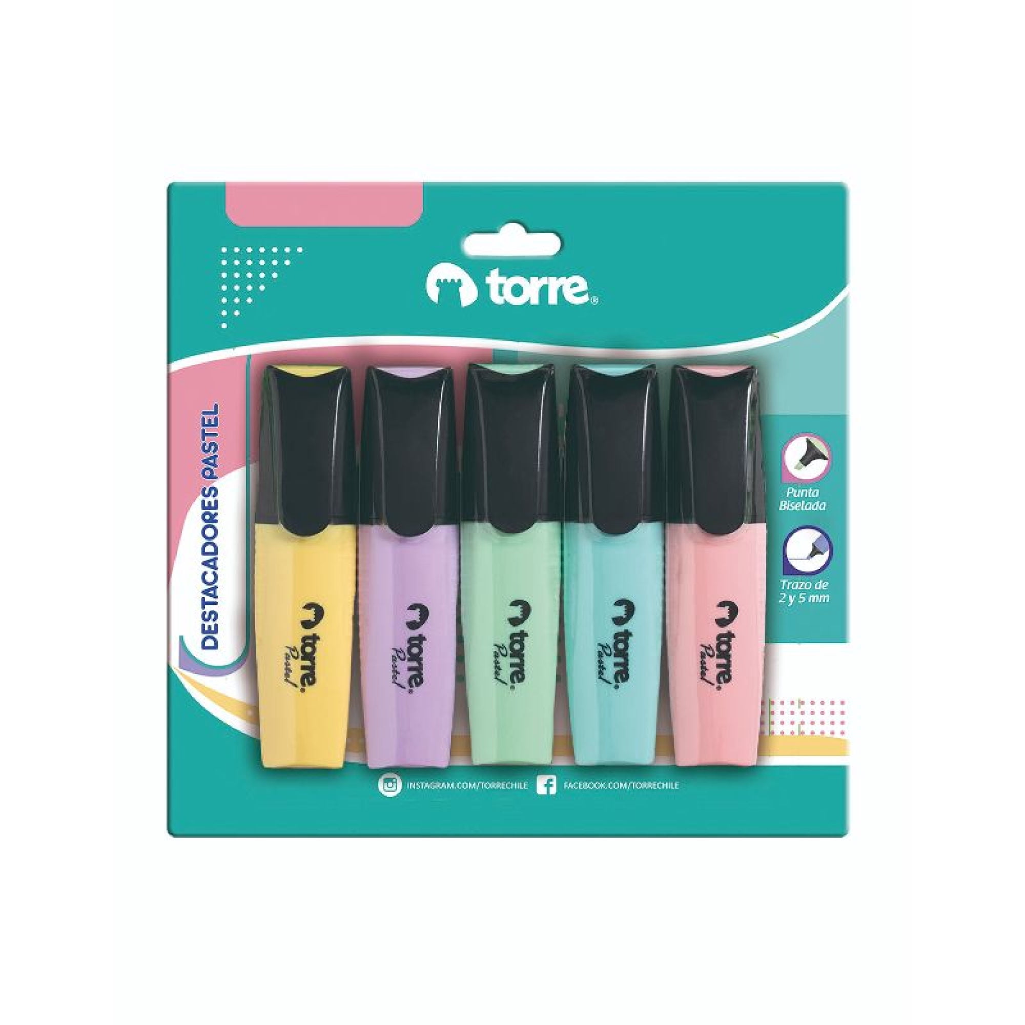 5 Destacadores Color Pastel Torre