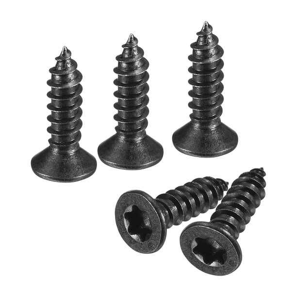 #6 x 1/2 pulgadas Tornillos de Madera de Cabeza Plana Torx/Estrella, 100 Piezas de Acero Inoxidable 304, Rosca Completa, Recubiertos de Negro, Compatible con Punta T10