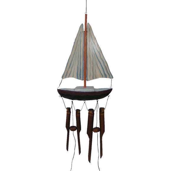 Wind Chime Cohasset Gifts, velero de bambú, azul y blanco