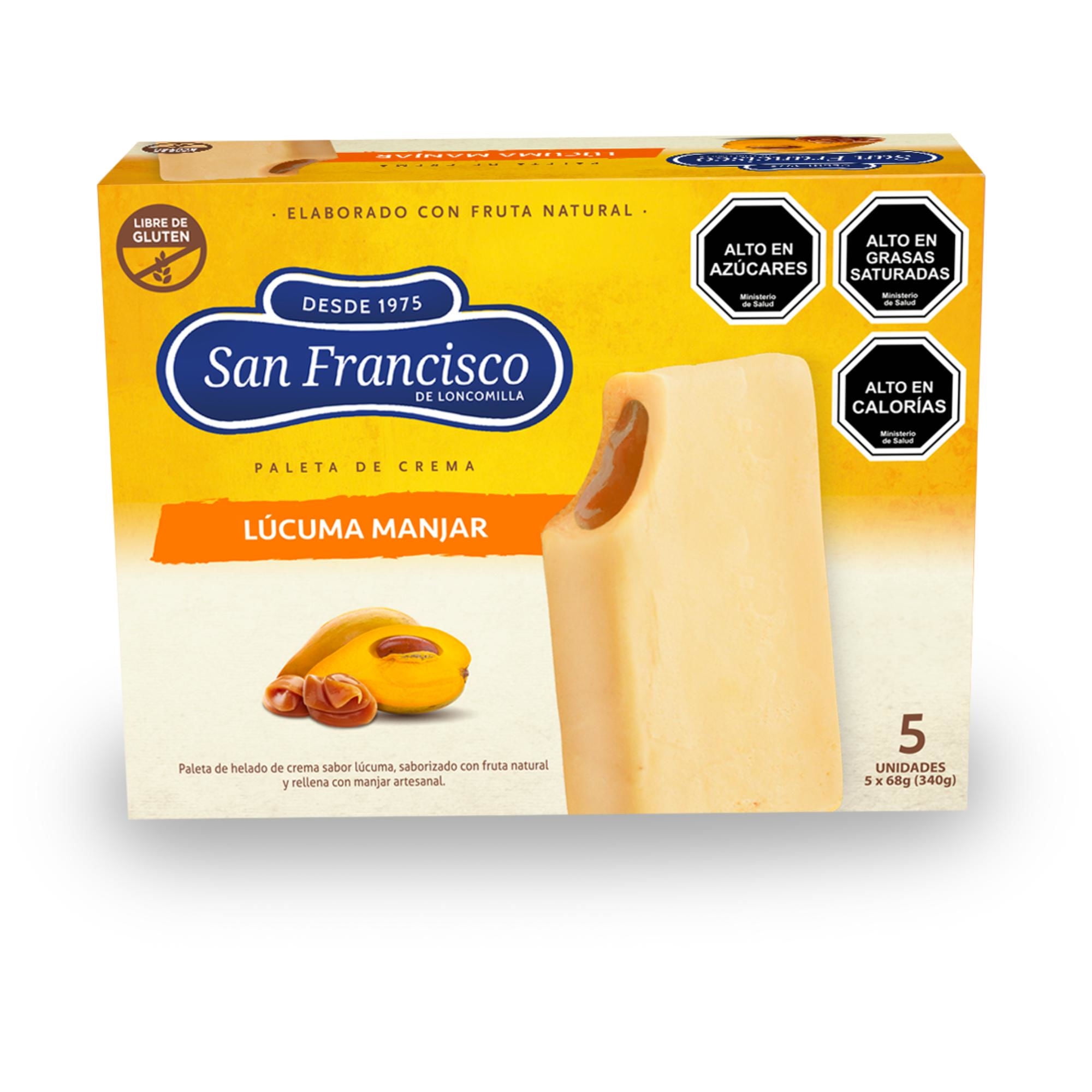 Helado Paleta Lúcuma Manjar Caja 5 un San Francisco