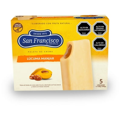 Helado Paleta Lúcuma Manjar Caja 5 Un San Francisco