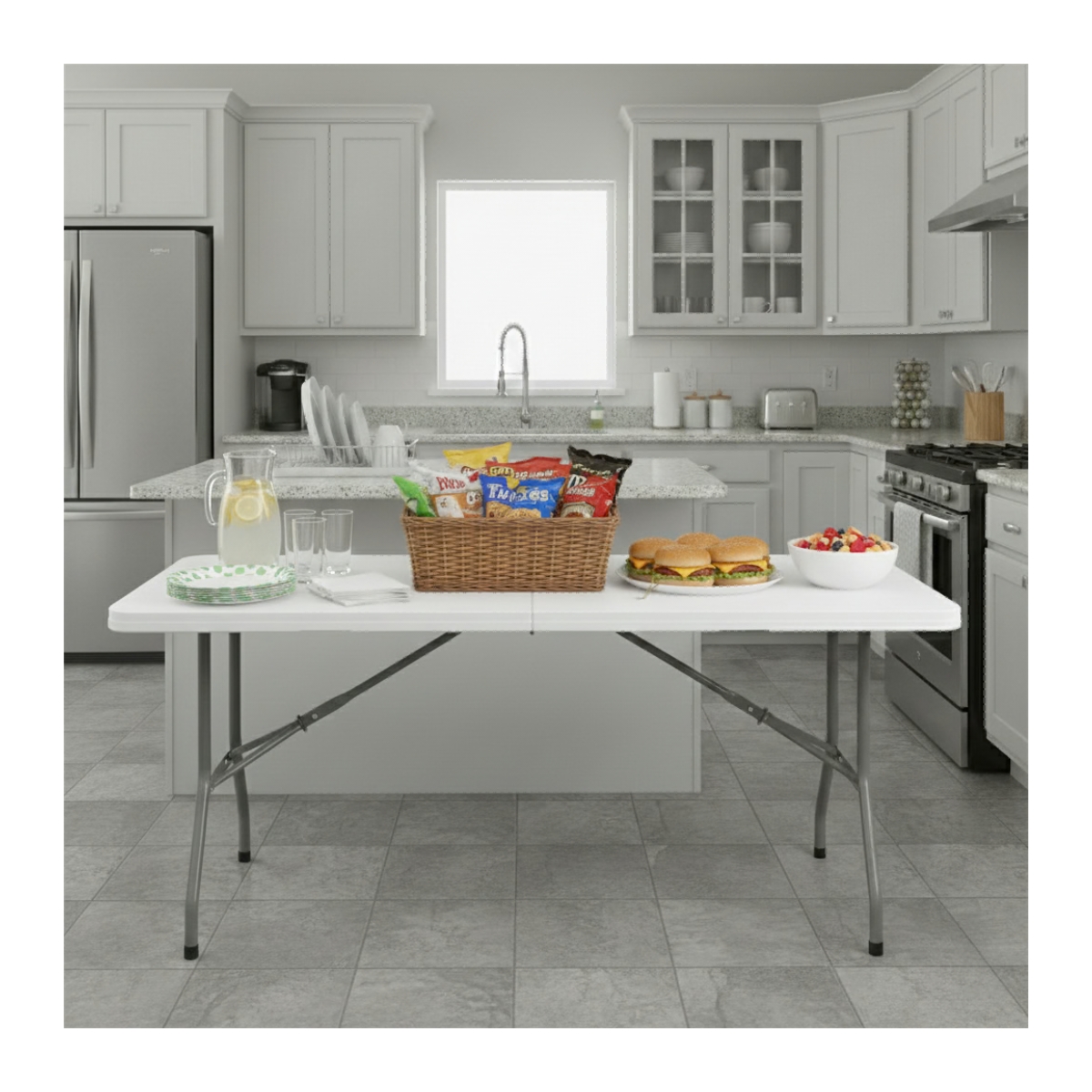 Genérico - Mesa Plegable 1.8 Mts Tipo Maleta Portatil Camping Jardin Blanco