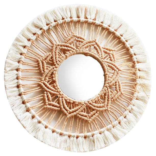 Espejo De Pared Colgante Bohemio Macramé Hecho A Mano Para Dormitorio Bebé Decoración De Guardería Blanco
