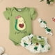 thumbnail image 1 of 3Pcs Baby Girl Clothes Infant Cotton Outfits - Avocado/sunflower Graphic Lovely Romper + Cute Bow Shorts Dress + Headband, Summer Clothing Set, 1 of 5
