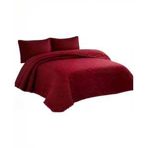 Genérico - Cubrecama Con Detalles De Pompones 1,5 Plaza Color Rojo