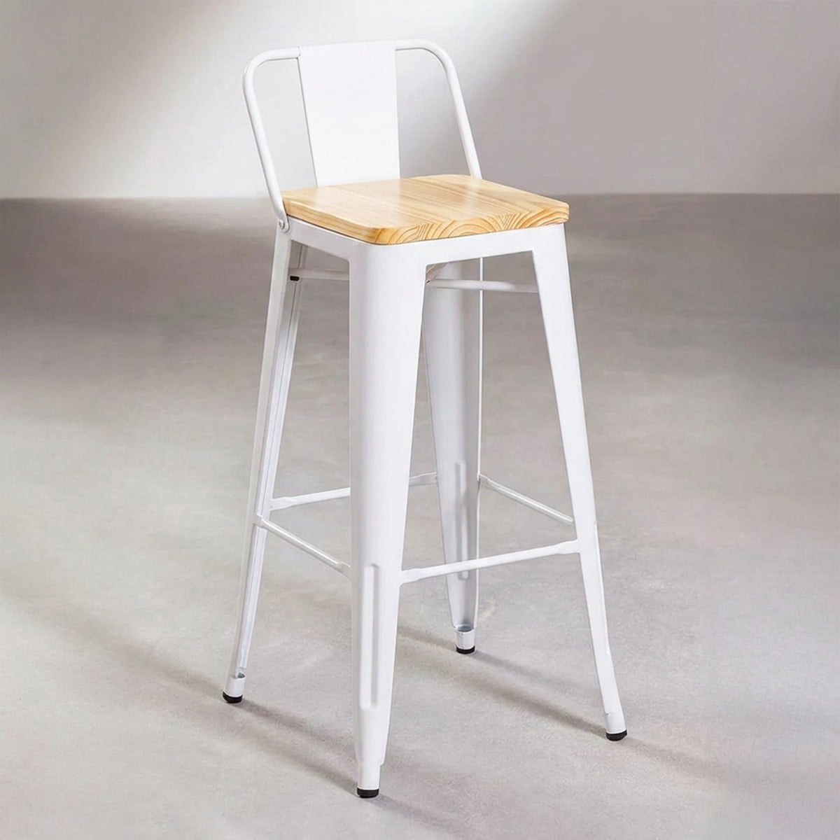Venhoouse - Taburete Tolix De Madera 66cm Con Respaldo Venhouse Blanco