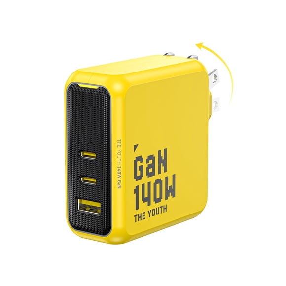 Cargador AOHI Youth, 140 W, GaN+, USB C PD3.1 PPS, 3 puertos, color amarillo