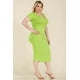 thumbnail image 3 of Saronite Vestido Midi Básico Ajustado con Cuello Abierto y Manga Corta, Color Lima (Talla Grande para Mujer), 3 of 5