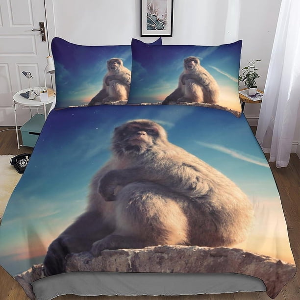Juego de ropa de cama de 3 piezas con funda nórdica estampada de mono y gorila, de microfibra suave, con funda nórdica, fundas de almohada y cierre de cremallera.