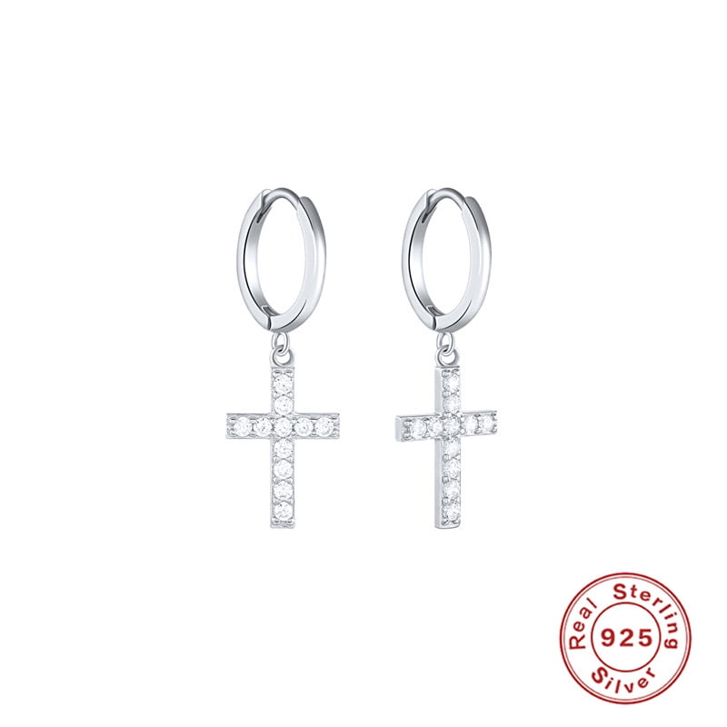 Aretes Heshpaws S925 Sterling Silver Cross Diamantados Plata