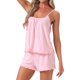 thumbnail image 4 of Conjunto de pijama de 2 piezas sin mangas con volantes para mujeres, conjunto de lencería para dormir y descansar, XX-Large, rosa, 4 of 6