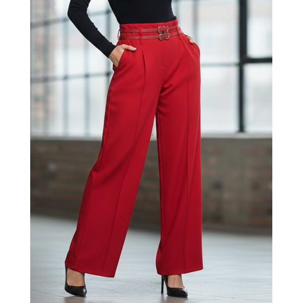 Pantalón Palazzo Mujer Vestir Tiro Alto con Dos Cinturones - OL416