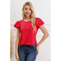 Likeshop - Polera Mujer Algodon Elasticada Manga Corta Broderie 3316
