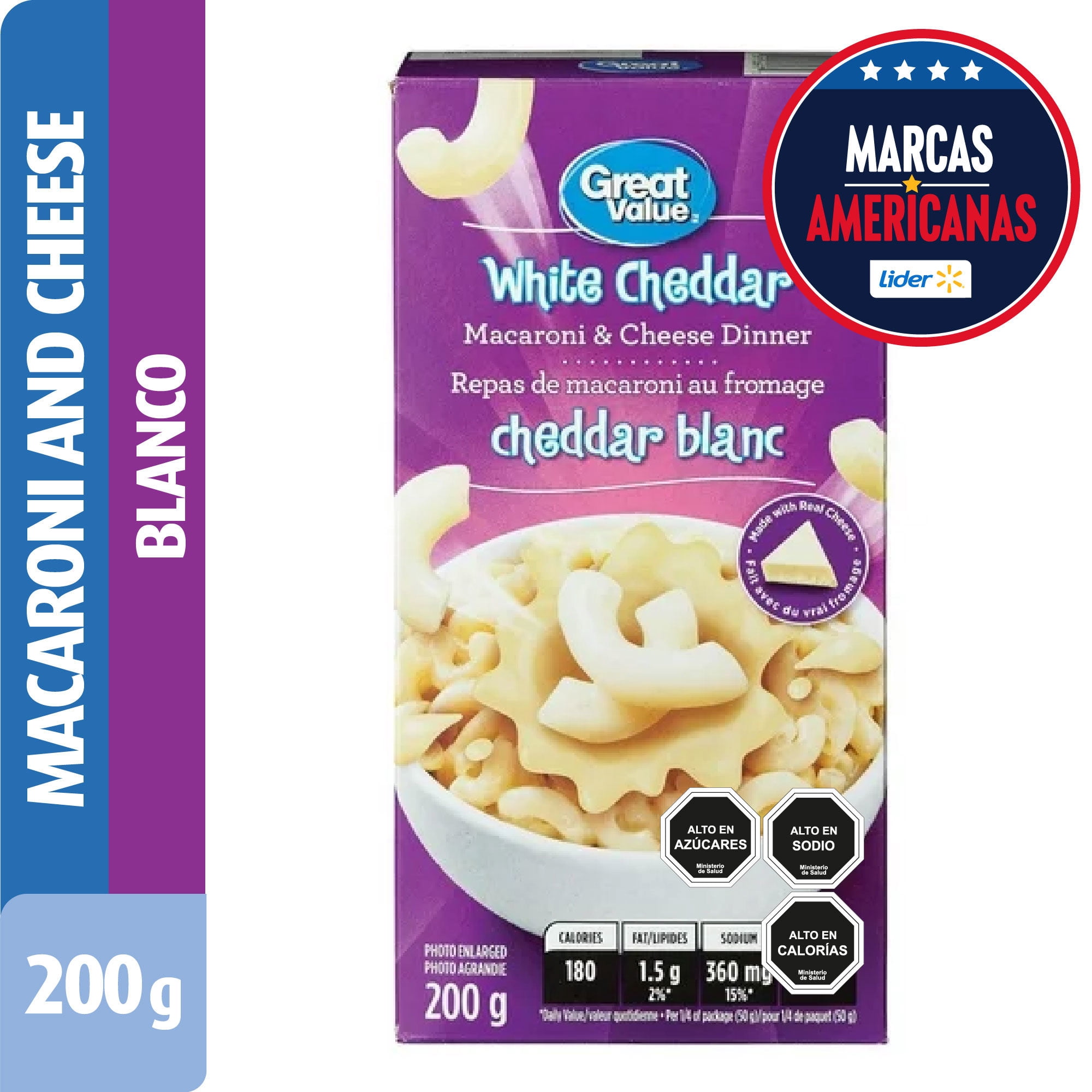Fideo Pasta Macaroni & Cheese Cheddar Blanco Caja 200 g Great Value