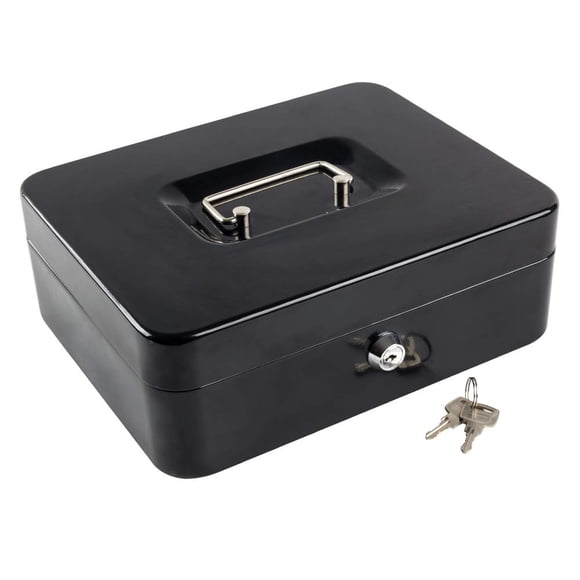 Caja KYODOLED de metal con bandeja para dinero y cierre, color negro