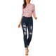 thumbnail image 2 of INSPIRE CHIC Camiseta Básica de Mujer con Mangas al Codo Cuello Redondo Ajustada Regreso a Clases Casual Estampada Camiseta Blanca-Floral M, 2 of 7