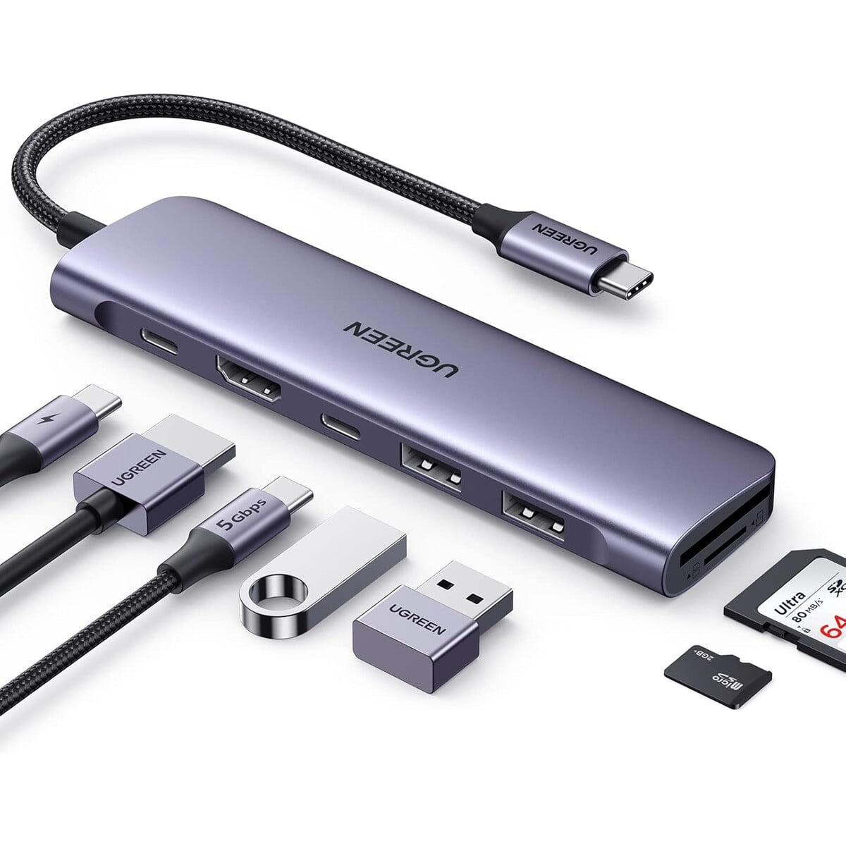 Hub Usb C Ugreen 7 En 1 Hdmi 4k 100w Sd Lector