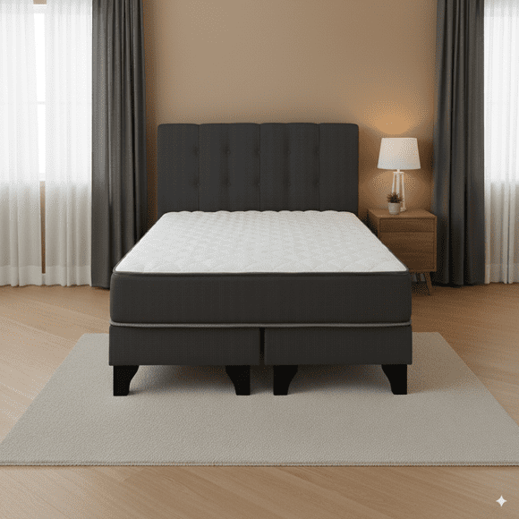 Cama 2 Plazas Base Europea + Colchón 31 cm Resortes Bonnell + Respaldo Tapizado