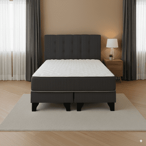 M&E - Cama 2 Plazas Base Europea + Colchón 24 Cm Resortes Bonnell + Respaldo Tapizado