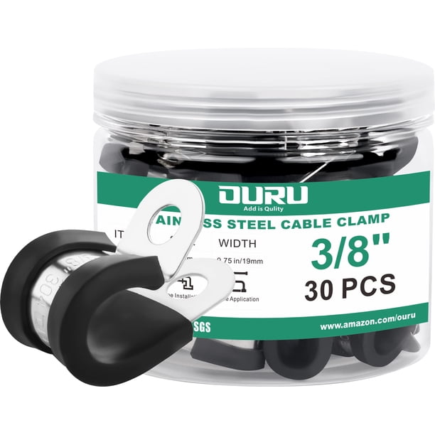 Abrazaderas de cable OURU de acero inoxidable, 30 unidades, 3/8 pulgadas (10 mm), color negro