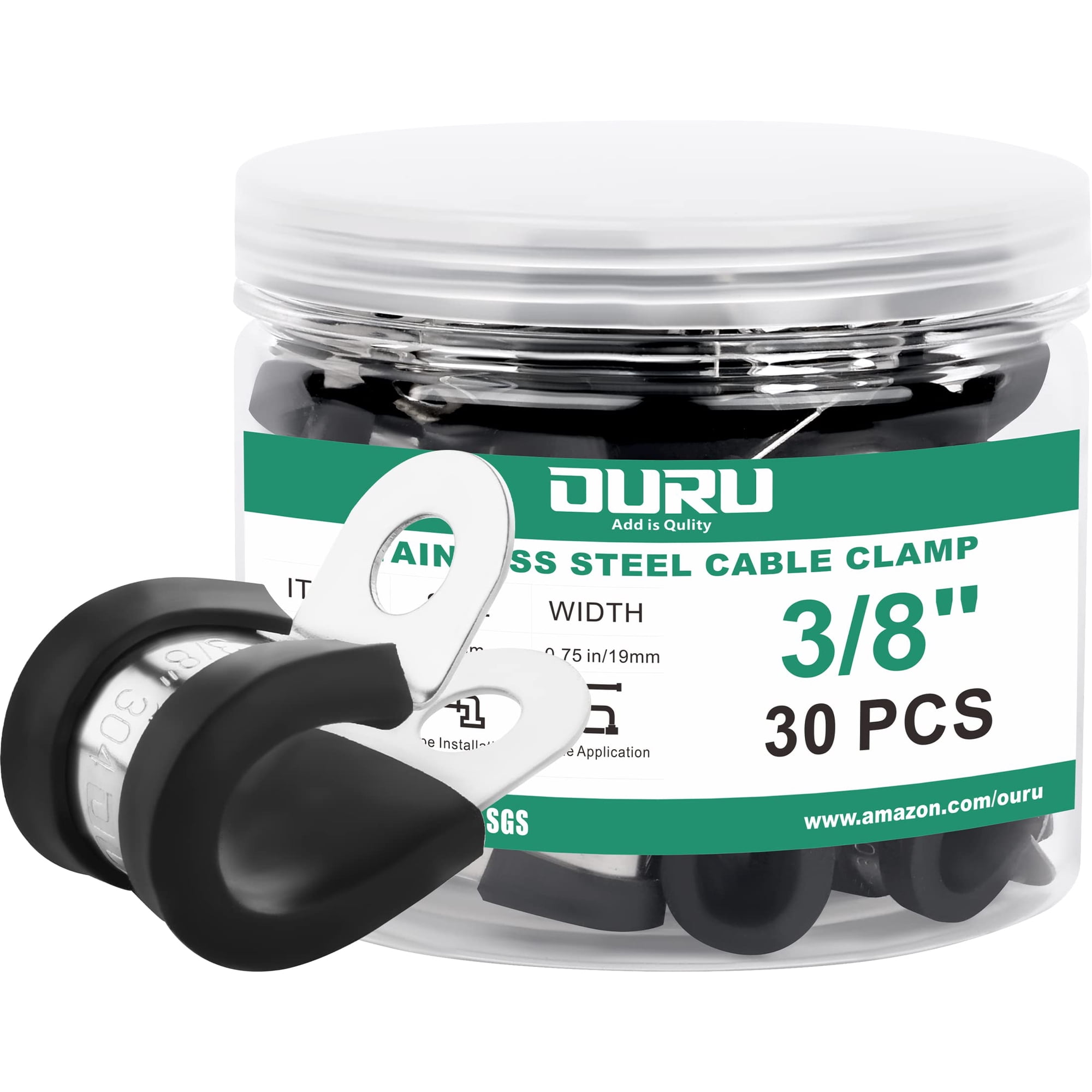 Abrazaderas De Cable Ouru De Acero Inoxidable, 30 Unidades, 3/8 Pulgadas (10 Mm), Color Negro