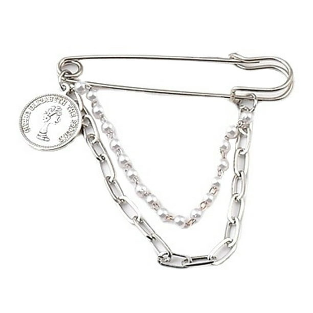 Broche de cadena larga colgante para hombres y mujeres, estilo retro, con pasadores de barra, imperdible, estilo punk, con cadenas, para suéteres, chal, cuello, abrigos, broches para niñas.