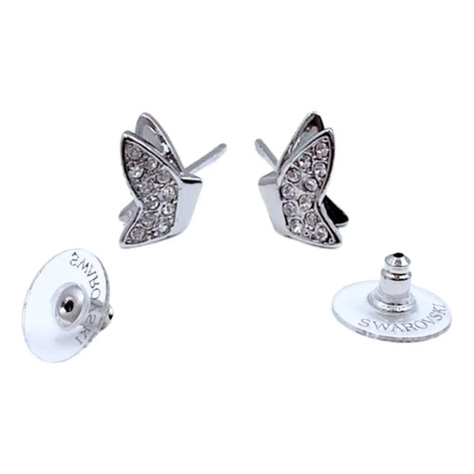 Marca - Aros Apegados, Mariposa, Circonita Pavé, Regalo Mujer Plateado