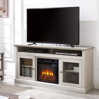 M&Ms - Contemporary Tv Media Stand Modern Entertainment Console With 18"" Fireplace Insert For Tv Up To 65"" With Open And Closed Storage Space, Stone Gray, 60""W*15.75""D*29""H