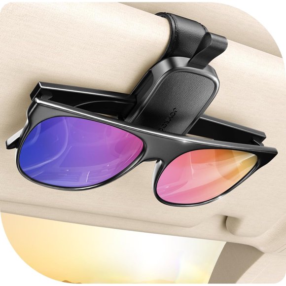 JOYROOM Magnetic Leather Sunglass Holder for Car Visor Black