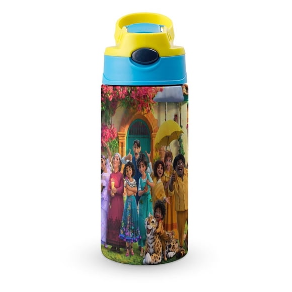 Encanto Botella de Agua con Tapa Pop Top de Un Toque, Acero Inoxidable, a Prueba de Fugas, para Deportes, Botella Infantil azul 12 oz