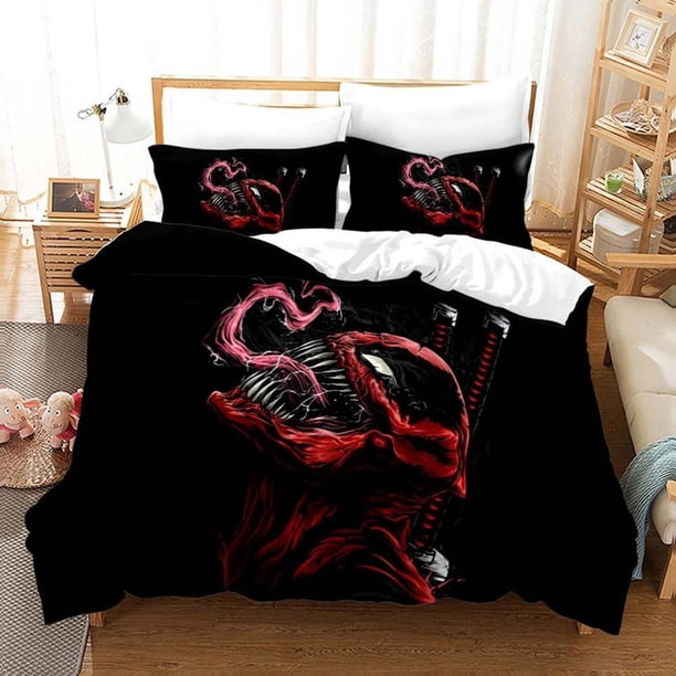 Deadpool Spiderman Quilt Duvet Cover Set Kids Comforter Cover 3-Piece Bedding Set