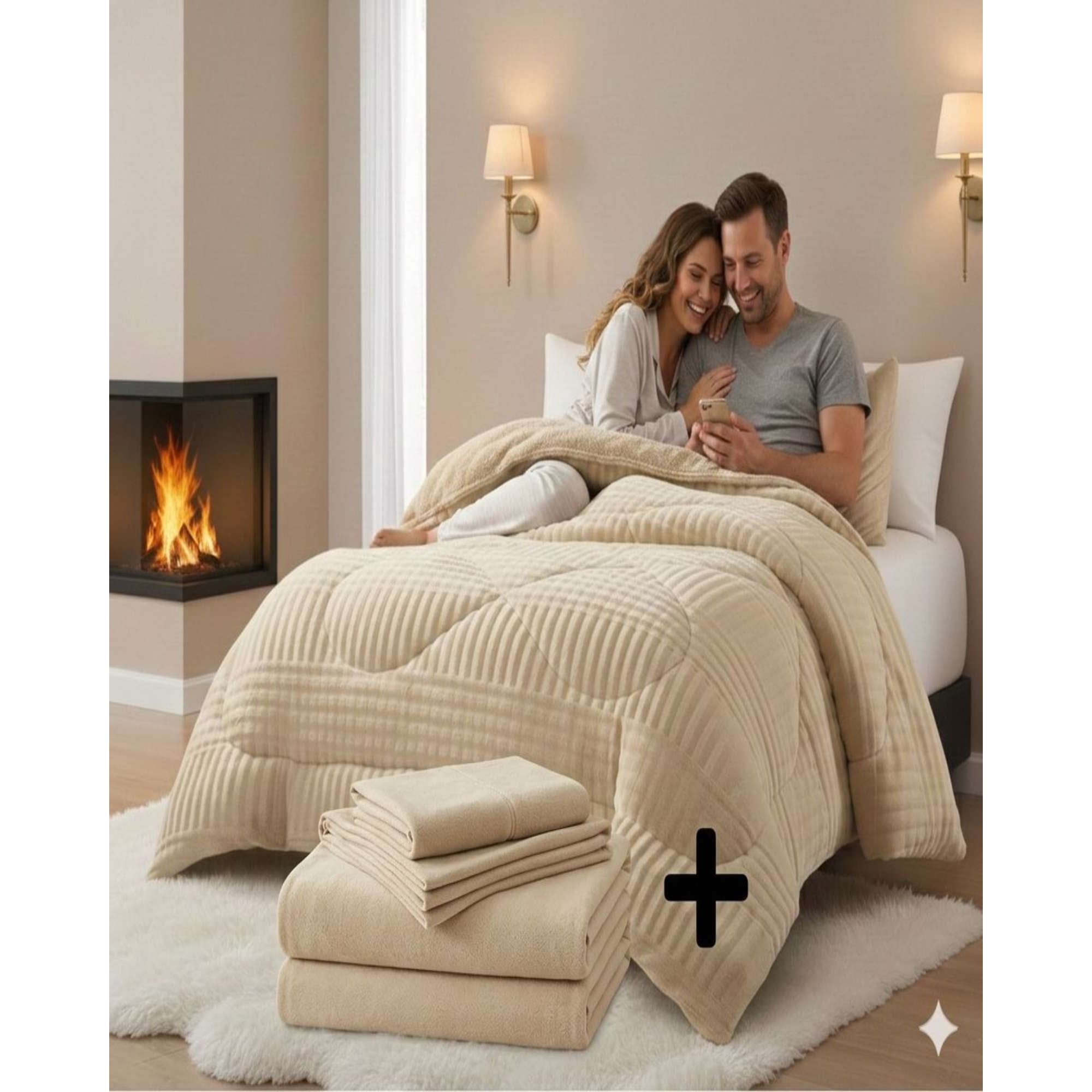 Mylhogar - Juego De Plumón Chiporro Más Sábana Polar King Premium